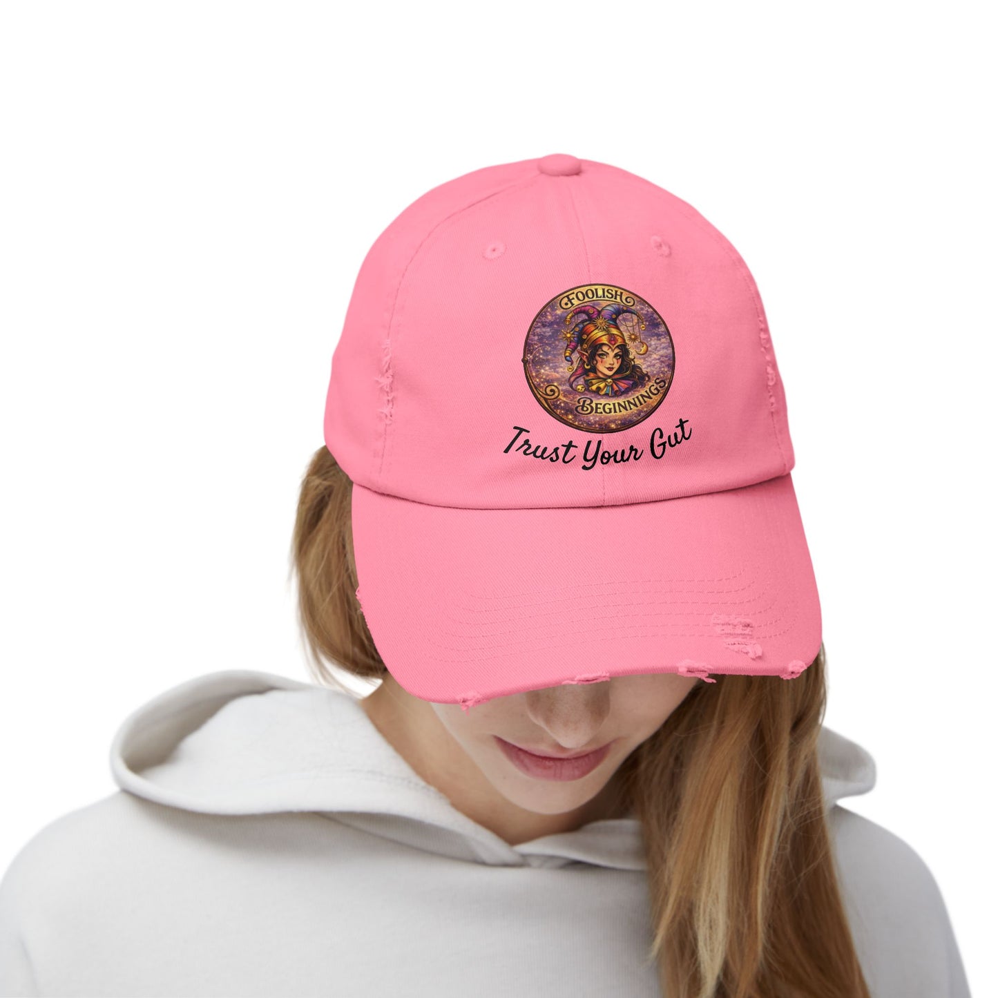 Unisex Distressed Cap - Foolish Beginnings "Trust Your Gut" Vintage Style