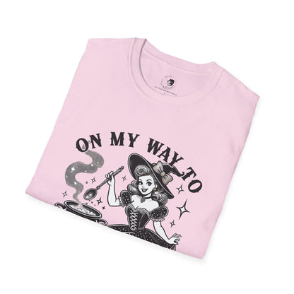 On My Way To Stir The Pot Whimsical Witch T-Shirt - Unisex Softstyle Shirt