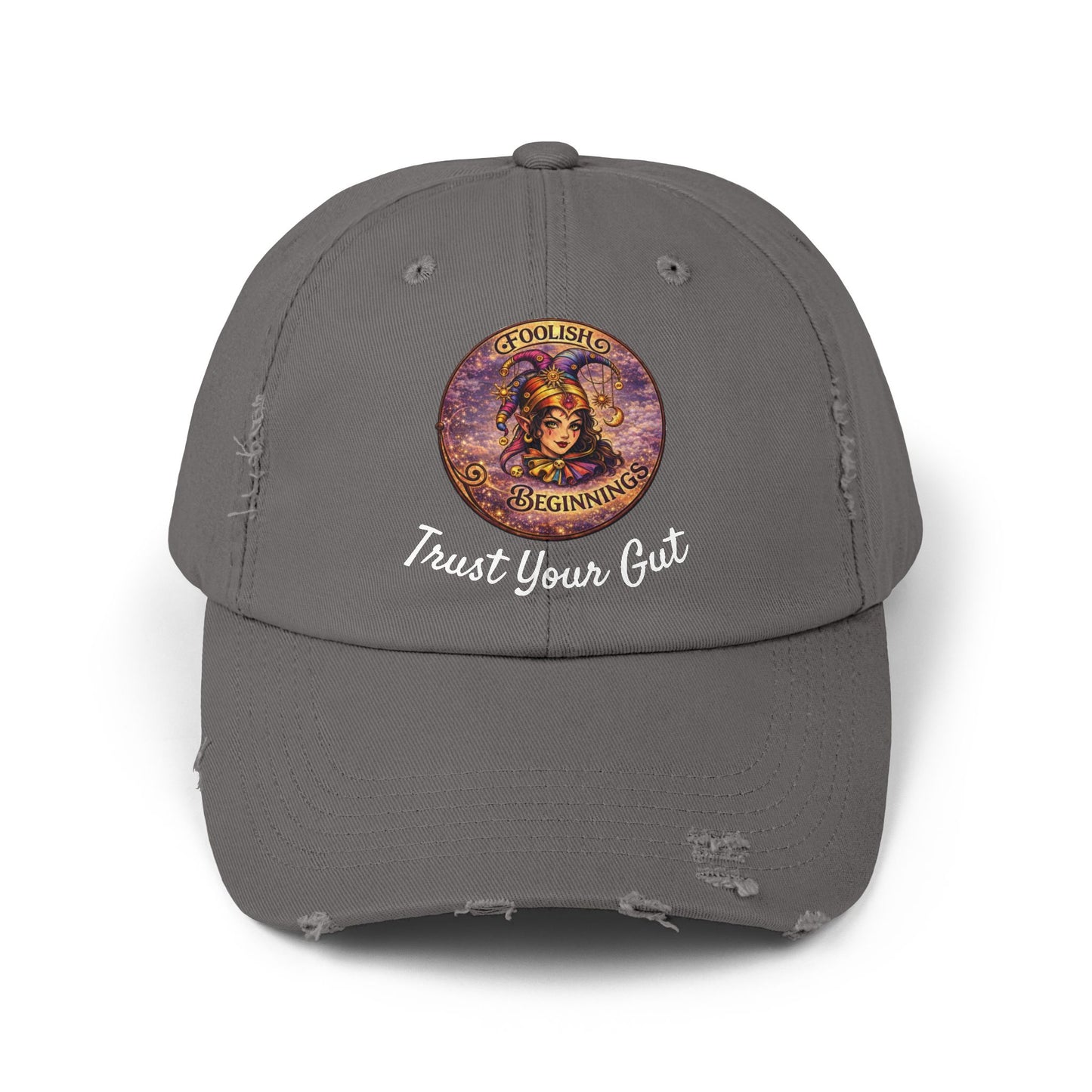 Unisex Distressed Cap - Foolish Beginnings "Trust Your Gut" Vintage Style