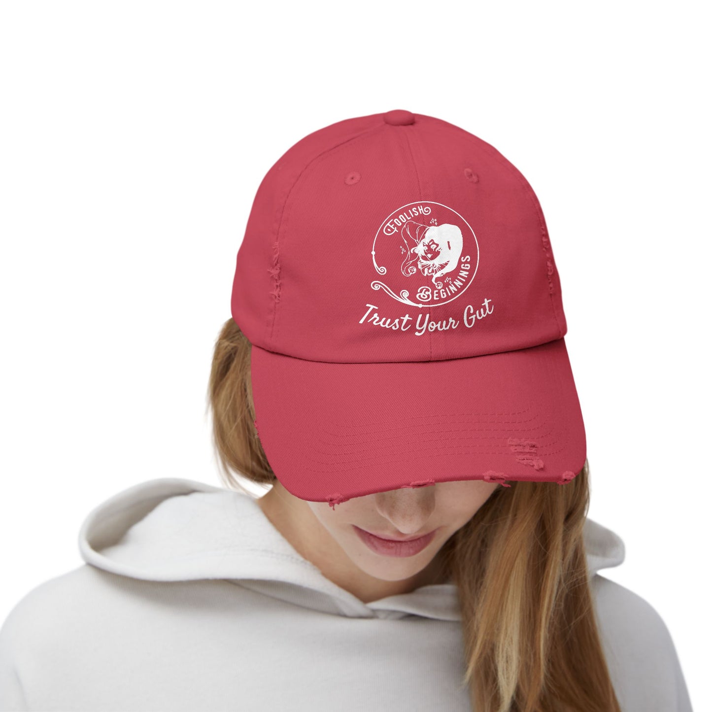 Unisex Distressed Cap - Foolish Beginnings "Trust Your Gut" Vintage Style