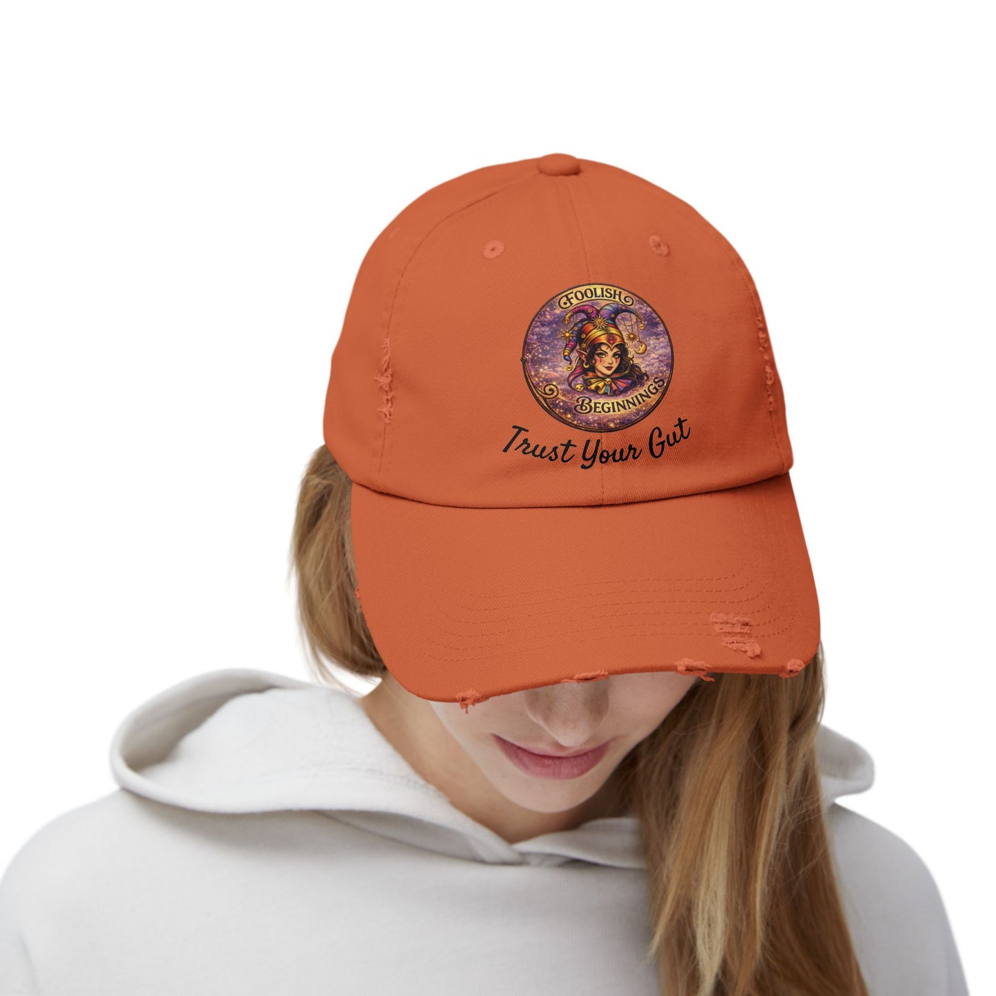 Unisex Distressed Cap - Foolish Beginnings "Trust Your Gut" Vintage Style