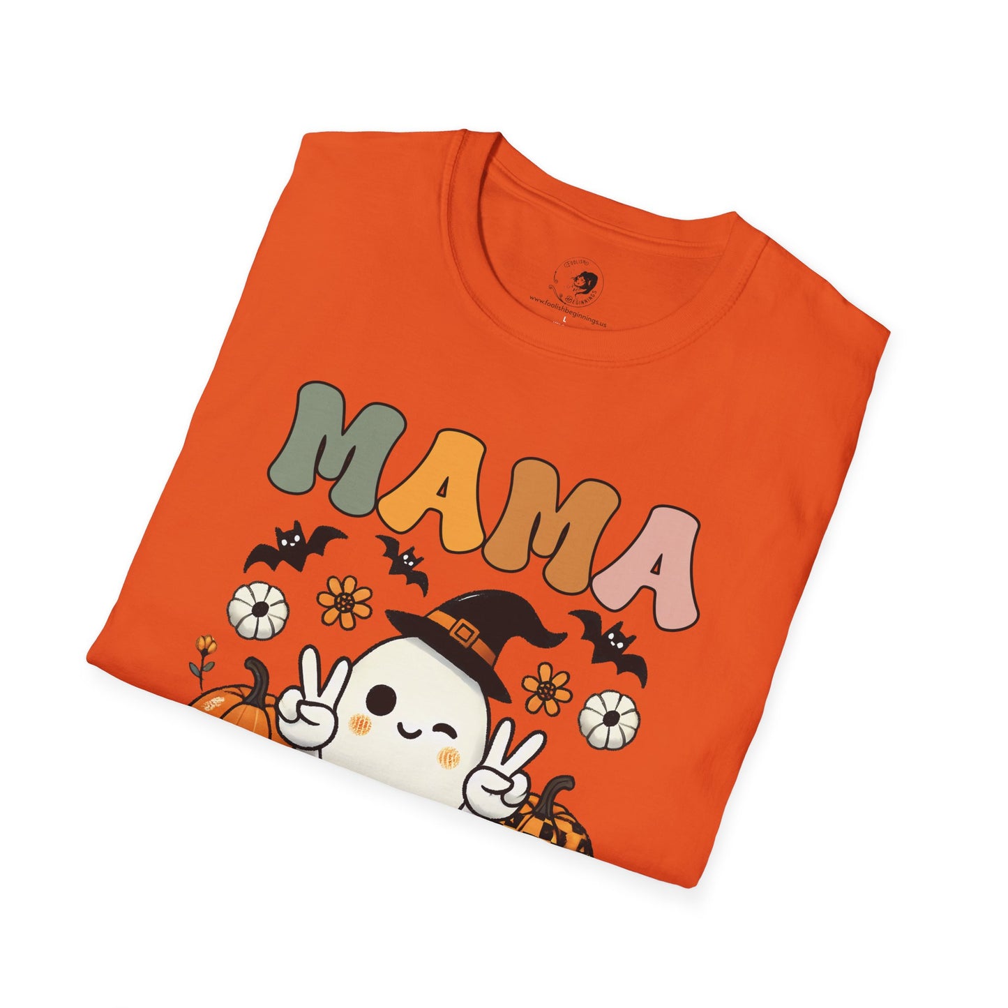 Mama with Ghost and Pumpkins - Mama Dearest Collection Unisex Softstyle Shirt