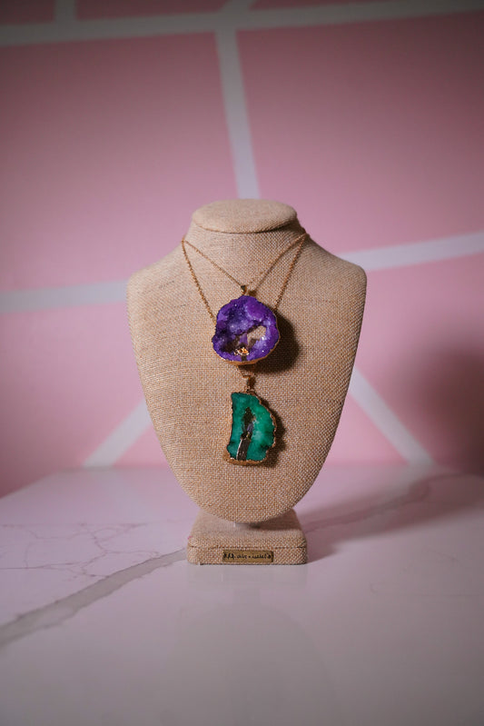 Crystal Cave Agate Hollow Raw Stone Sliced Pendant Necklace