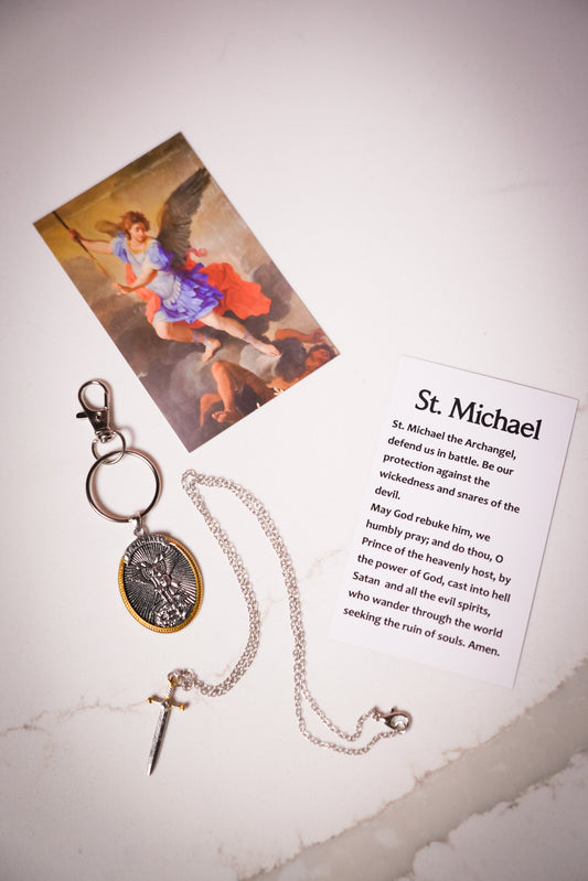 Multi-Use St. Michael the Archangel Pendant Necklace / Keychain Bundle