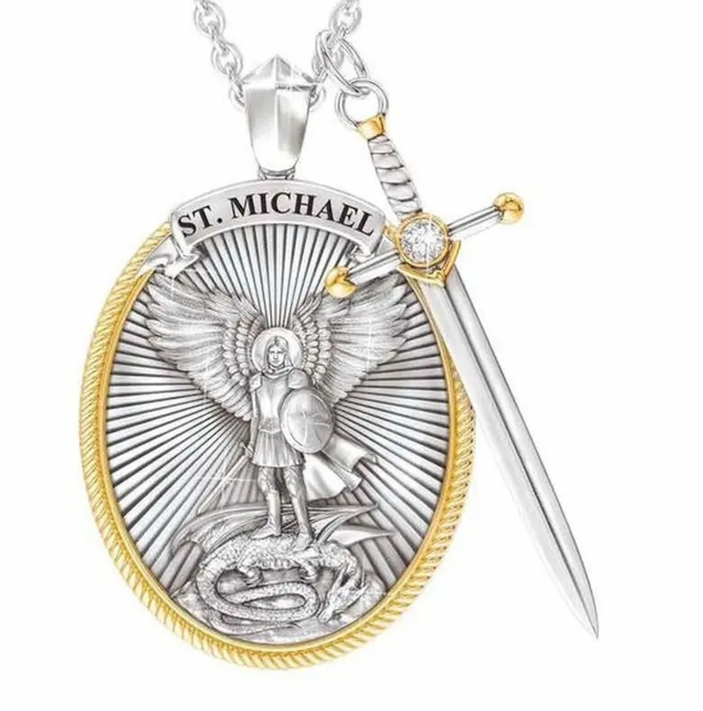 Multi-Use St. Michael the Archangel Pendant Necklace / Keychain Bundle